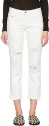 R13 White Shredded Straight Boy Jeans