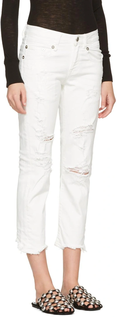 Shop R13 White Shredded Straight Boy Jeans