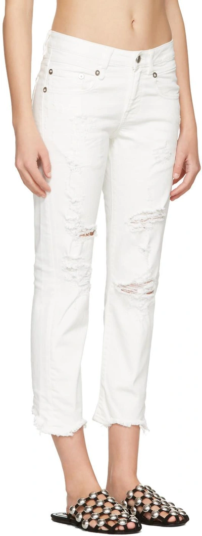 Shop R13 White Shredded Straight Boy Jeans