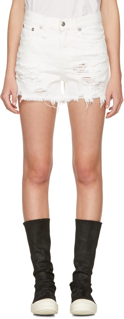 R13 White Shredded Denim Slouch Shorts