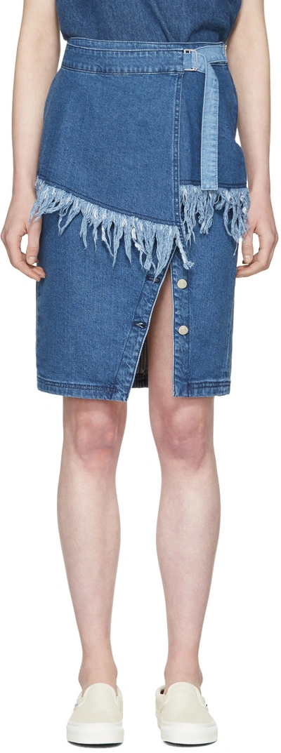 Sjyp Blue Denim Frayed Skirt