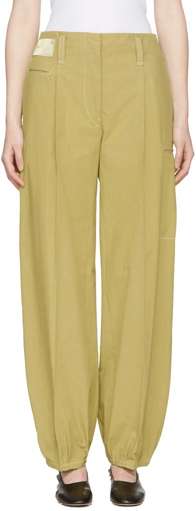 Lemaire Khaki Workwear Trousers In Yellow