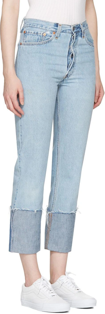 Shop Re/done Blue High-rise Straight Cuffed Jeans