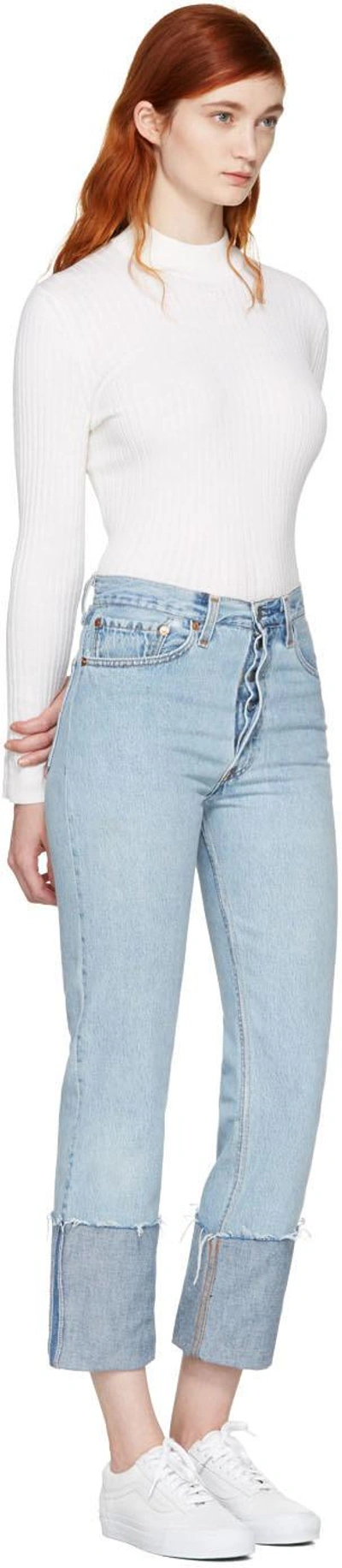 Shop Re/done Blue High-rise Straight Cuffed Jeans