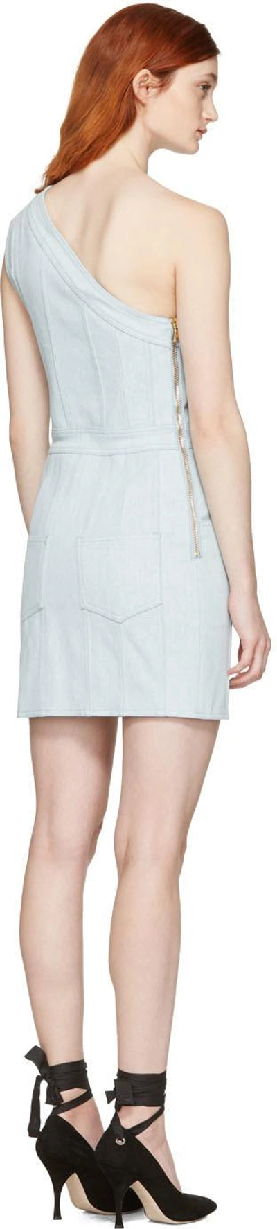 Shop Balmain Blue Denim Single-shoulder Dress