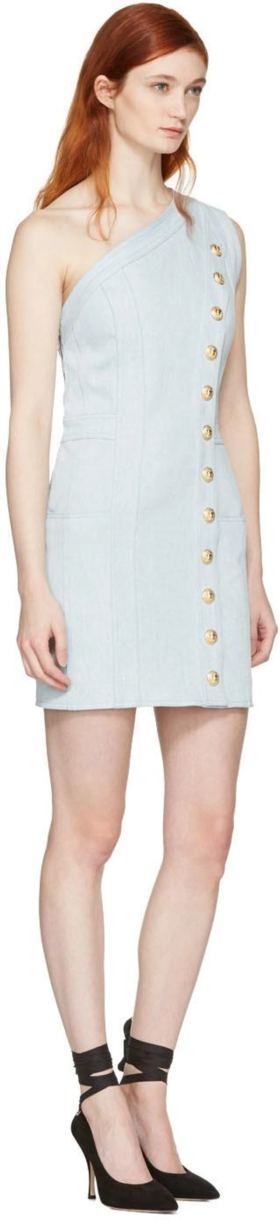 Shop Balmain Blue Denim Single-shoulder Dress