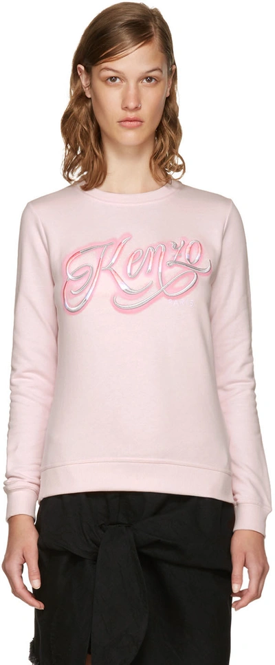 Kenzo Embroidered Logo Light Cotton Sweatshirt In Rosa
