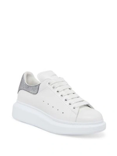 Shop Alexander Mcqueen Leather Platform Sneakers In White-silver