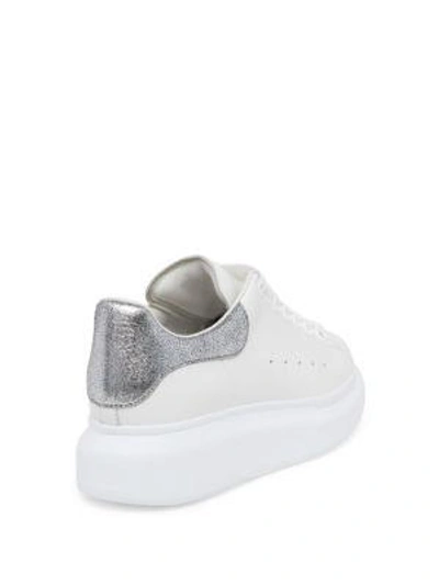 Shop Alexander Mcqueen Leather Platform Sneakers In White-silver