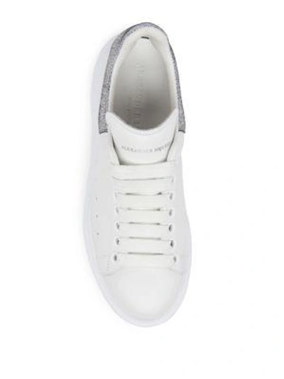 Shop Alexander Mcqueen Leather Platform Sneakers In White-silver