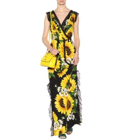 Shop Dolce & Gabbana Sleeveless Floral-printed Dress In Yellow
