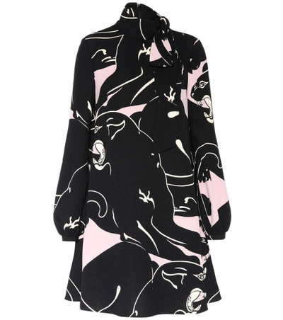 Shop Valentino Printed Cady Silk Dress In Wild Rose