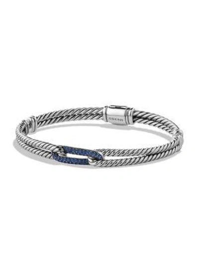 Shop David Yurman Petite Pavé Labyrinth Mini Single-loop Bracelet In Blue Sapphire