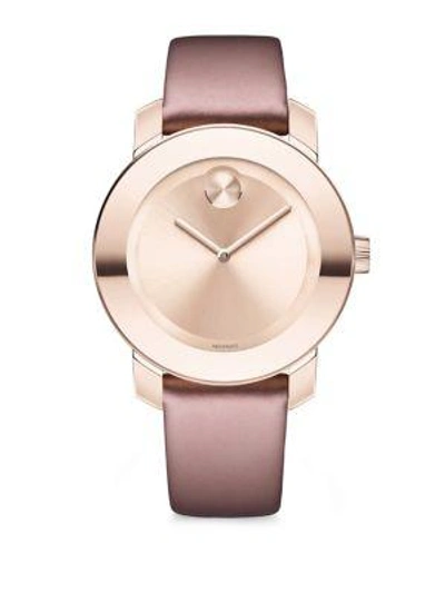 Shop Movado Bold Pink Ip Stainless Steel & Soft Rose Leather Strap Watch In Rose Gold