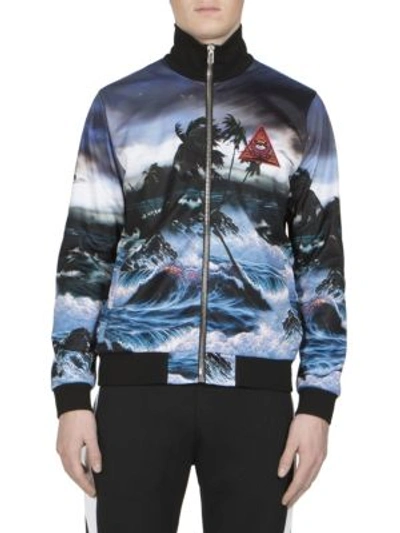 Givenchy Patch Hawaii-print Zip Jacket In Black Blue