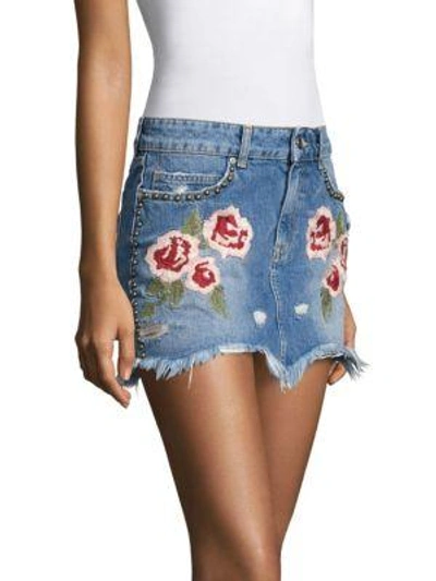 Shop Free People Wild Rose Embroidered Mini Skirt In Denim