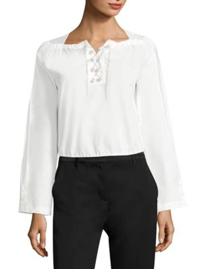 3.1 Phillip Lim Pearly Lace-up Cropped Top In White