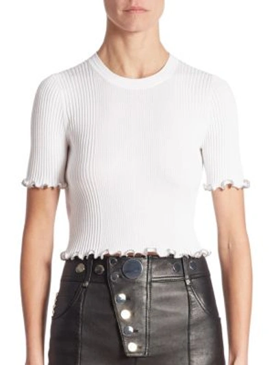 Shop Alexander Wang Ribbed Cotton-blend Cropped Tee In Eggshell