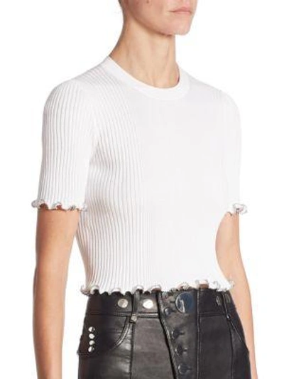 Shop Alexander Wang Ribbed Cotton-blend Cropped Tee In Eggshell