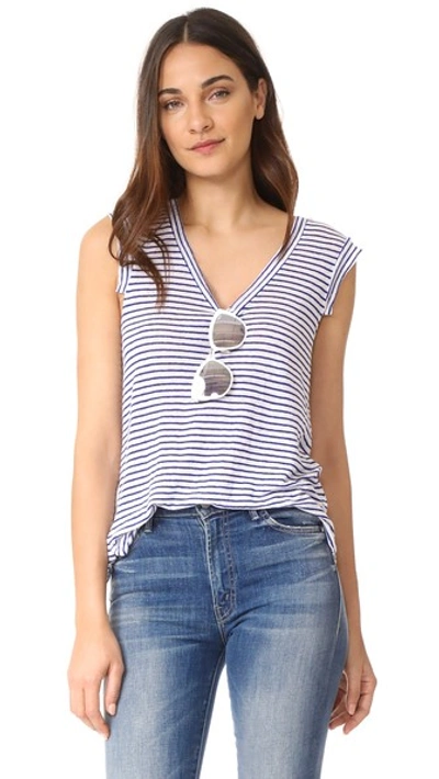 Cupcakes And Cashmere Knoll Stripe V-neck Tee In Cobalt