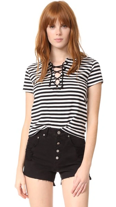 Mother The Up Crop Goodie Goodie Striped Tee, Black White Multi In Mime Your Own Business
