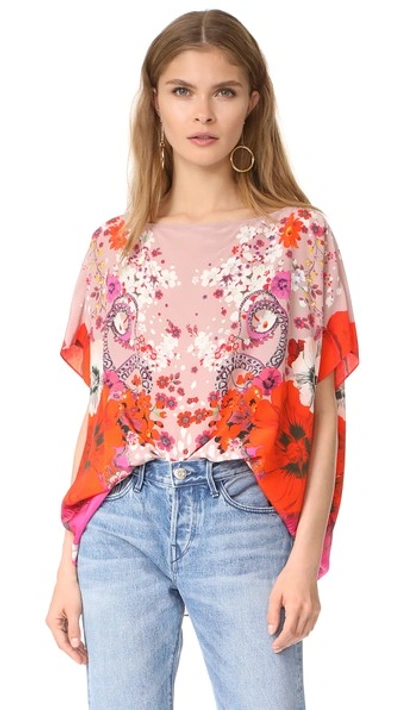 Shop Roberto Cavalli Printed Top In Rosa/rosso