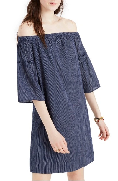 Madewell Off The Shoulder Bell Sleeve A-line Dress In Deep Navy
