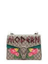 Gucci Dionysus Medium Embellished Appliquéd Coated-canvas And Suede Shoulder Bag In Multi