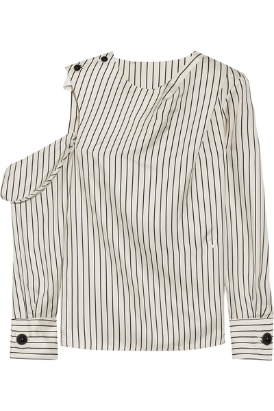 Monse One-shoulder Pinstriped Silk-twill Blouse