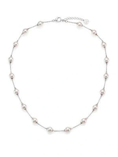 Shop Majorica 8mm White Pearl & Sterling Silver Station Necklace