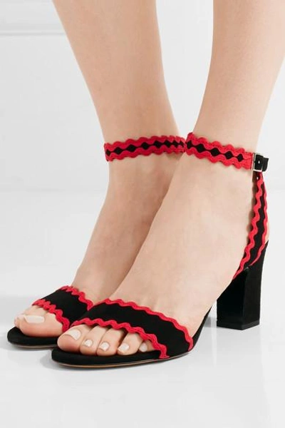 Shop Tabitha Simmons Leticia Rickrack-trimmed Suede Sandals In Black