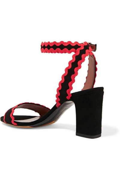 Shop Tabitha Simmons Leticia Rickrack-trimmed Suede Sandals In Black