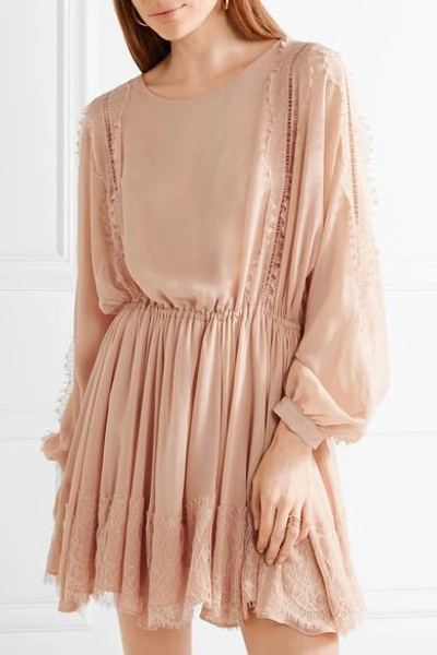 Shop Loveshackfancy Noelle Lace-trimmed Silk-georgette Mini Dress