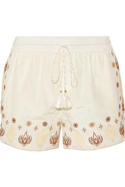 Shop Rachel Zoe Stephanie Embroidered Cotton And Silk-blend Voile Shorts In Ecru