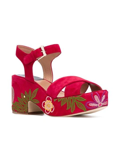 Shop Laurence Dacade Nadine Floral-embroidered Sandals In Red