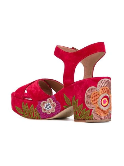 Shop Laurence Dacade Nadine Floral-embroidered Sandals In Red