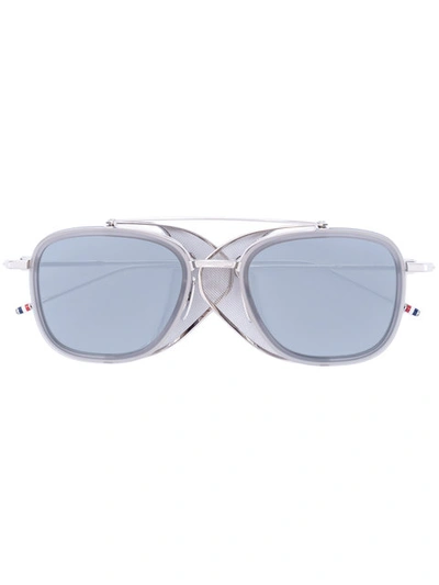 Thom Browne Silver Sunglasses With Mesh Sides & Grey Lens In Metallic