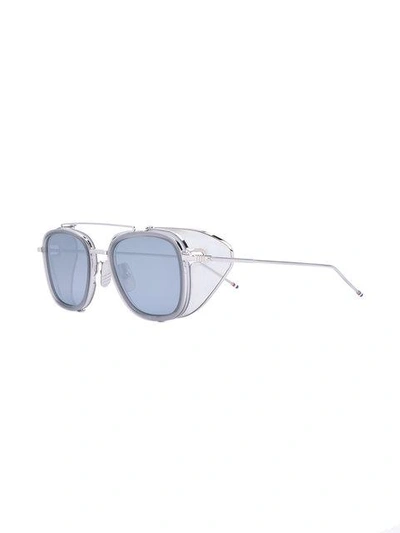 Shop Thom Browne Silver Sunglasses With Mesh Sides & Grey Lens In Metallic