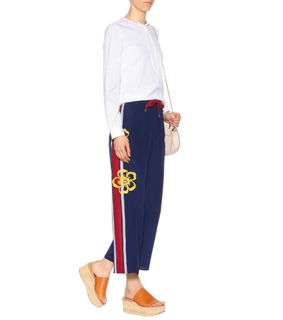 Shop Red Valentino Embellished Silk Trousers In Blue