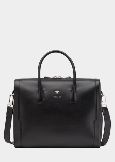 Versace Calf Leather Briefcase In Palladium And Black