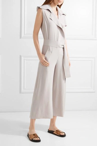 Shop Norma Kamali Wrap-effect Stretch-jersey Jumpsuit In Taupe