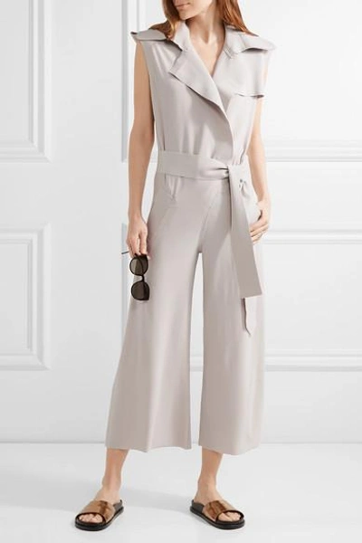 Shop Norma Kamali Wrap-effect Stretch-jersey Jumpsuit In Taupe