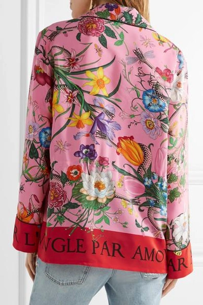 Shop Gucci Printed Silk Crepe De Chine Shirt In Pink