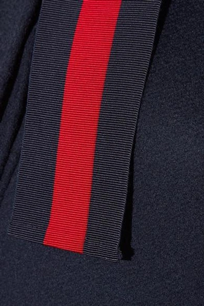 Shop Gucci Embellished Grosgrain-trimmed Wool Coat In Navy