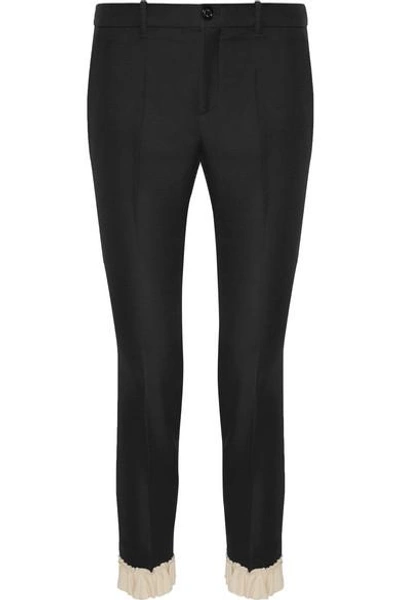 Shop Gucci Ruffle-trimmed Silk And Wool-blend Skinny Pants In Black
