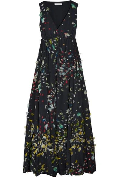 Shop Chloé Fil Coupé Silk Maxi Dress In Navy