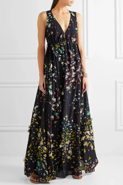 Shop Chloé Fil Coupé Silk Maxi Dress In Navy