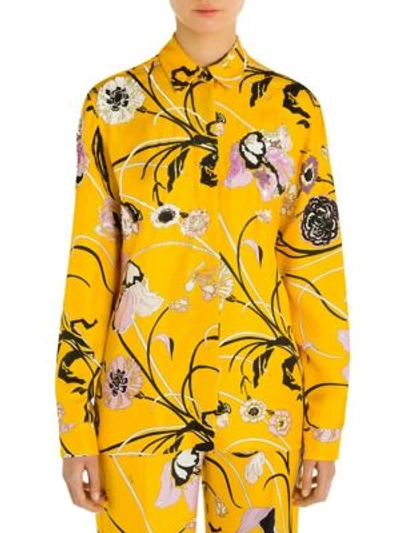 Shop Emilio Pucci Long Sleeve Printed Silk Shirt In Yellow