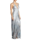 HERVE LEGER V-Neck Fringe Gown