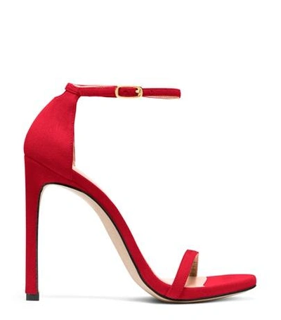 Shop Stuart Weitzman The Nunakedstraight Sandal In Red Suede